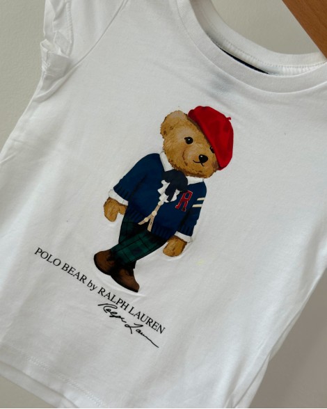 Triko dětské Ralph Lauren bílé s medvídkem